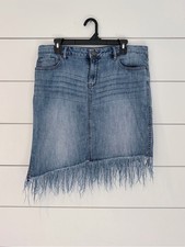 William Rast Denim Fringe Skirt 32 Y2K Boho Festival Raw Hem Blue Western Indie