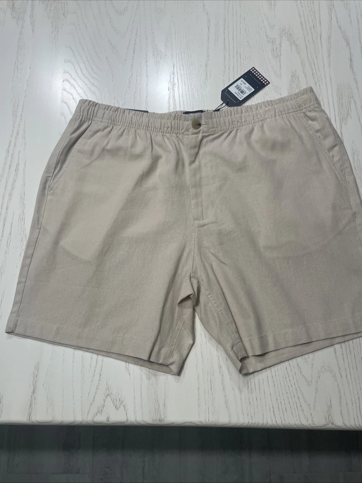 NEW! Ben Sherman Men’s Khaki Shorts XL Drawstring Elastic Waist Linen Cotton