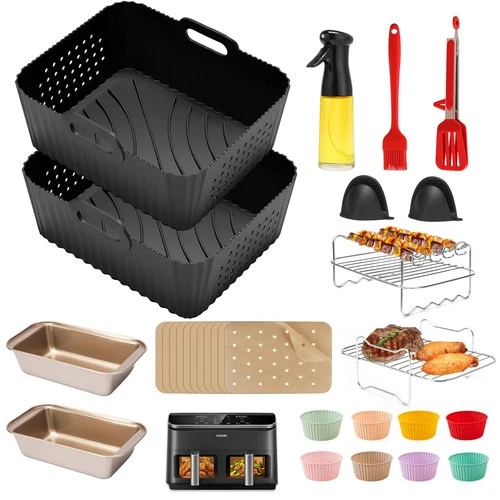Cosori-Compatible Air Fryer Accessories Silicone Liners Metal Racks Food Clip