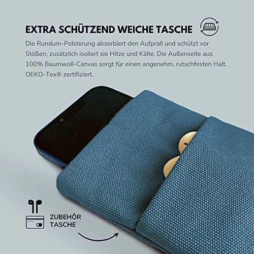 Moin Padded Canvas Phone Sleeve with Rubber Closure - Handmade Phone Case - Picture 2 of 8
