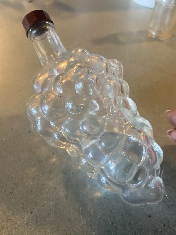 Clear VINTAGE Glass Grape Bunch Shaped Bottle with Screw-On Lid
