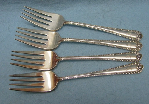 Lot of 4 Sterling Silver Salad Forks International Co, "Gadroon" Monogram W