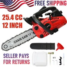 25.4cc Gas Top Handle Chainsaw with 12'' Bar Chain 2-Stroke Engine Cut Tree Wood