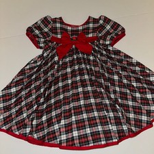 Vintage Rare Editions Plaid Christmas Holiday Dress Girls 3T Bow full pleated