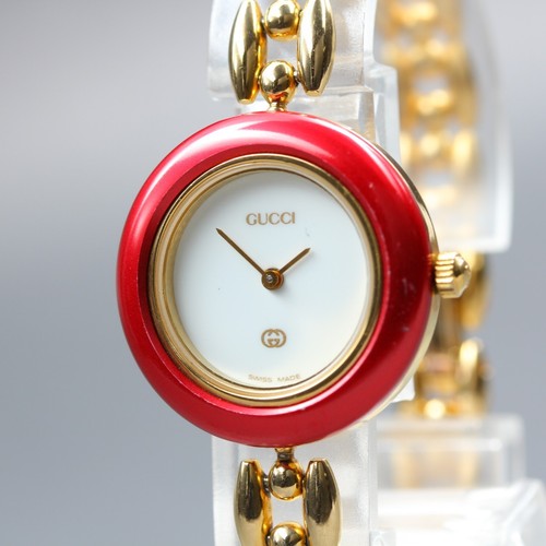 [Exc+5] Vintage GUCCI 1100-L Change Bezel Quartz Red Gold 26mm Women's Watch - Picture 14 of 14