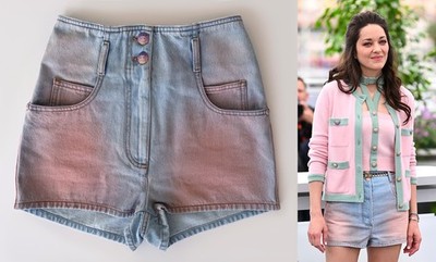 24C CHANEL RUNWAY BLUE PINK OMBRE CC LOGO DENIM JEAN SHORTS 36 | eBay