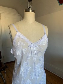 Vintage 80s UndercoverWear Sheer White Floral Slip Dress | Romantic Chemise