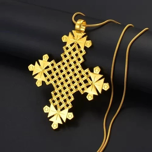 Ethiopian Coptic Cross Gold Ancient African Christian Church Pendant Jewelry - product listing photo