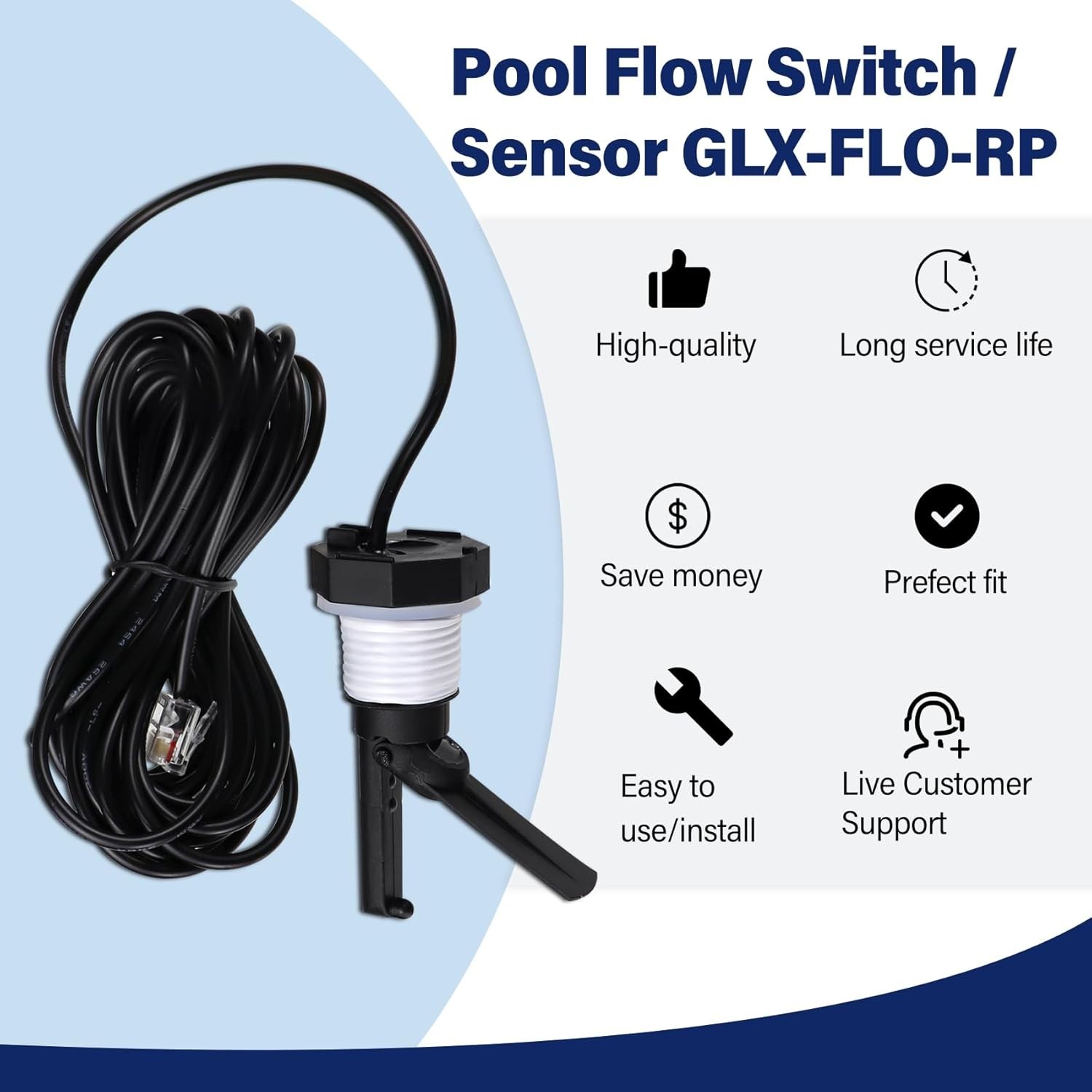 Universal Pool Flow Switch Assembly - 15FT Cable for Hayward Aquarite Systems