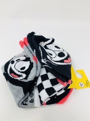 HOT TOPIC Felix The Cat *2 Pairs* No-Show Socks Checker & Stripe Black Grey Pink