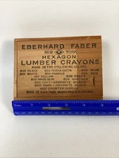 VTG Eberhard Faber RED Hexagon Lumber Crayons (11 Count) Dovetail Wooden Box NOS