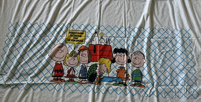 Vintage Peanuts Snoopy Twin FLAT Sheet 1970s Happiness Is Being One Of The Gang