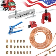 3/16" 25ft Copper Coated Steel Brake Line w/ Single Flaring Tool Kit 22 Fittings