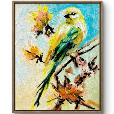 TITA PAINTZ Yellow Bird Textured Painting Original Wall Art 8x10