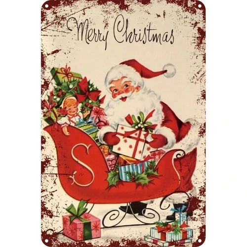 Rustic Vintage Christmas Tin Metal Signs Home Décor 8x12 Aluminum Santa Claus