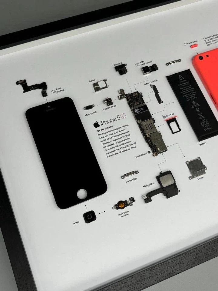 iPhone 5c Zerlegt im Rahmen – Technik Kunstwerk – Gerahmte Wanddeko – Schwarz - Bild 2 von 2