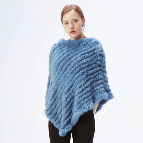 Women Knitted Real Genuine Rabbit Fur Poncho Capes Wraps Shawls Triangle Fashion - 第 1/19 張圖片