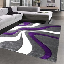 Tapis design élégant au look ondulé | entretien facile | en gris lilas et bla