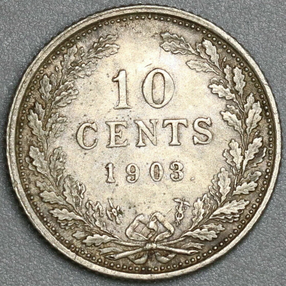 1903 Netherlands 10 Cents AU Queen Wilhelmina Silver Coin (21060203R) - Image 2 of 2
