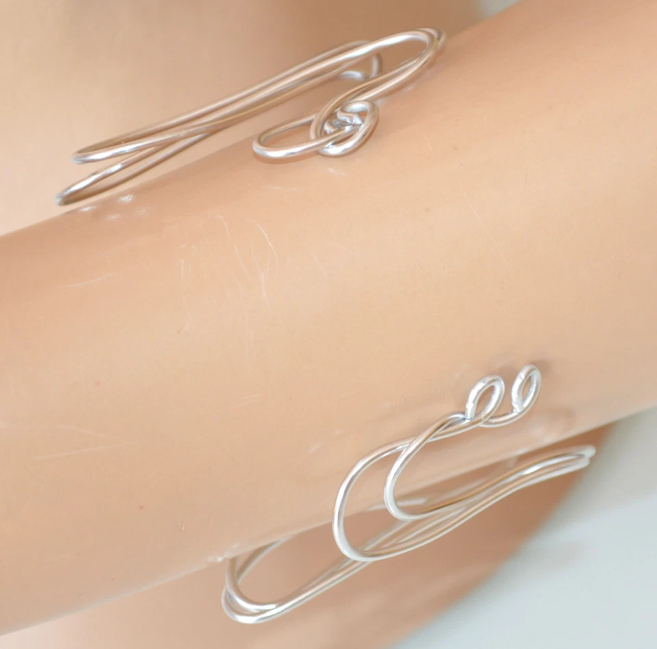 Bracciale argento rigido donna a schiava alto multi fili alluminio CX123 - Immagine 3 di 3