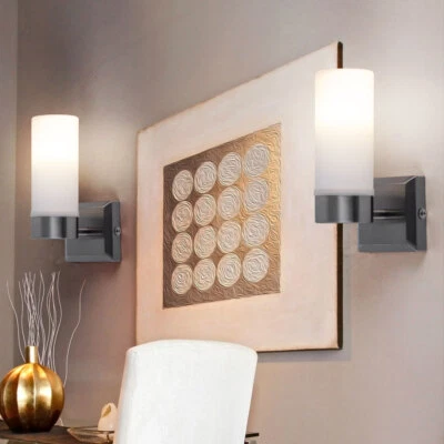 Applique Lumière de Salle Bain Couloir LED Verre Opale Nickel-Mat IP44 2er Set - Photo 1/4