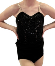 WEISSMAN 6540 Black Sequin Leotard w/VELVET BOW IN BACK CUMMERBUND SA S ADULT