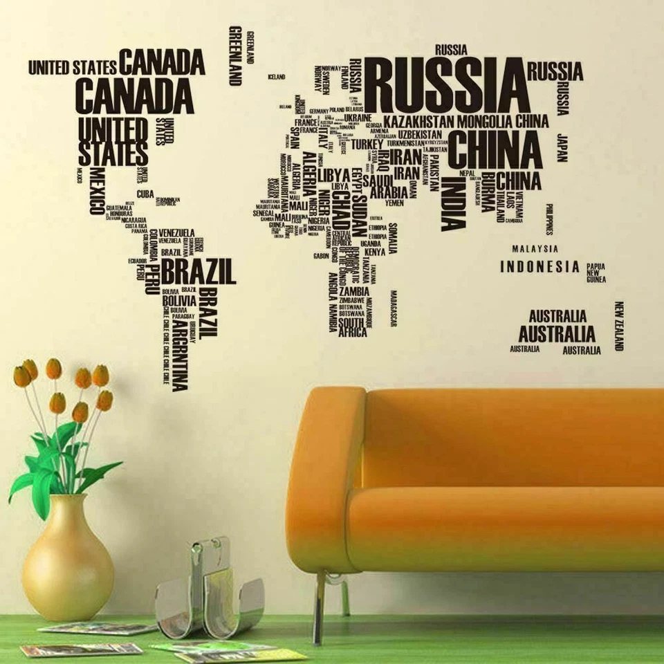 Wall Sticker World Map Letters Home Decor Living Room Office Children's room USA - Image 3 of 4