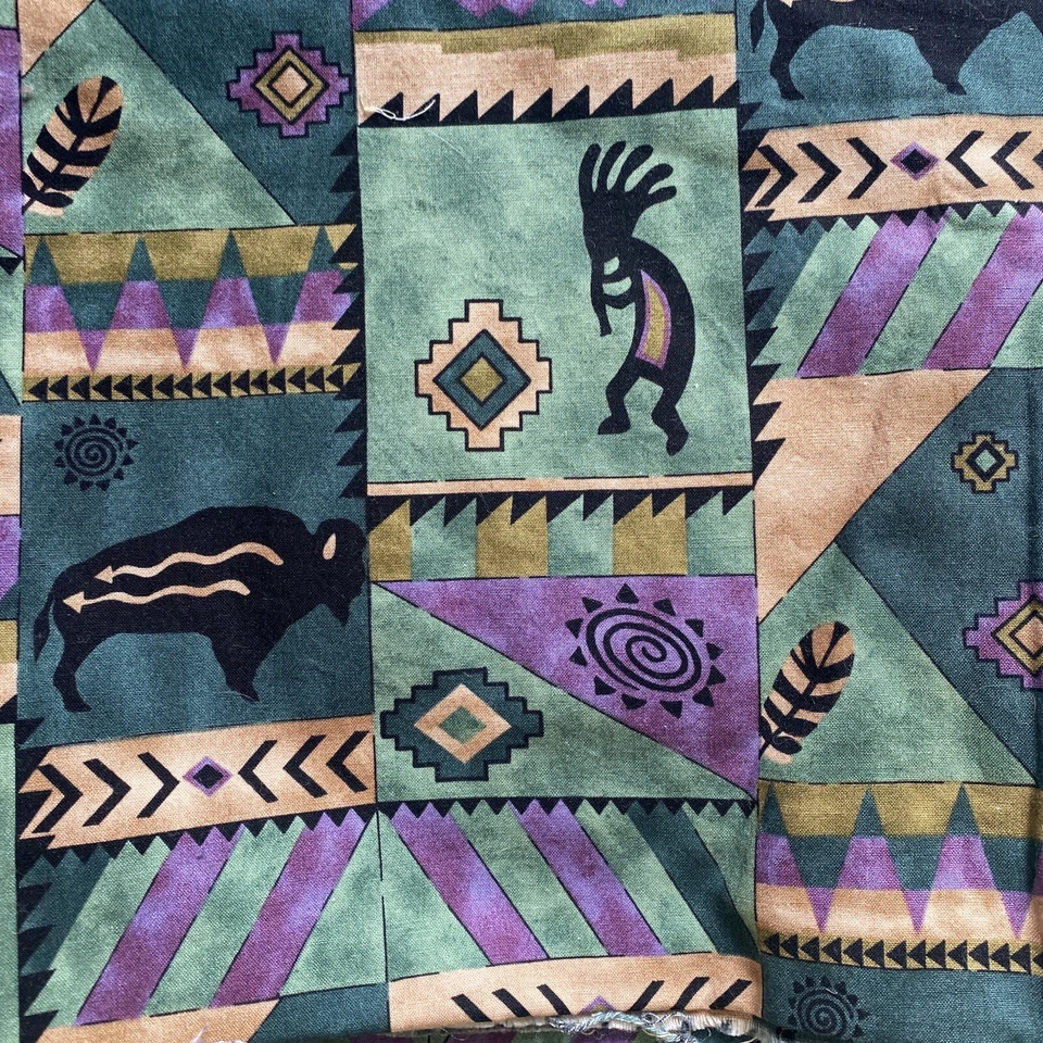 Ткань Southwestern Aztec лот из 2 Tucson зеленый синий красный фиолетовый буйвол 4 ярда - Изображение 2 из 4