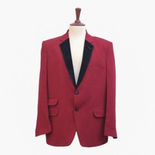 Mens 44R Red Cotton Tuxedo Blazer Black Velvet Lapel Sport Coat Wedding Jacket