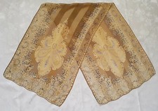 Vintage Silk Chiffon Paisley Scarf with Brown Border and Yellow Center — listing 3