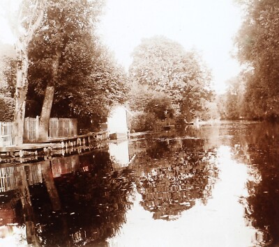 France Paysage Reflections In The Water C1920 Vintage Glass Slab Photo V36L18n