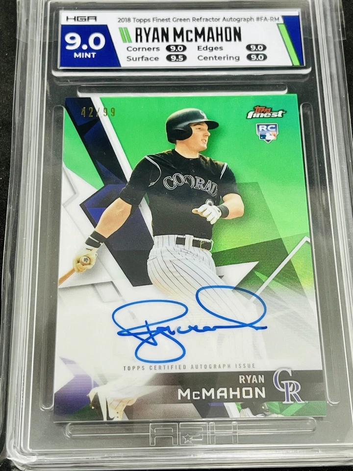 Ryan McMahon RC 2018 Topps Finest Green Refractor Auto Graded HGA 9 Mint Rockies - Image 3 of 3