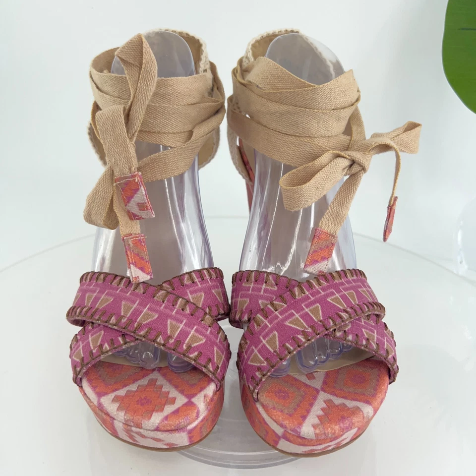 Theodora & Callum Stuart Weitzman Platform Espadrille Wedge Sandal Pink Size 10 - Image 4 of 4
