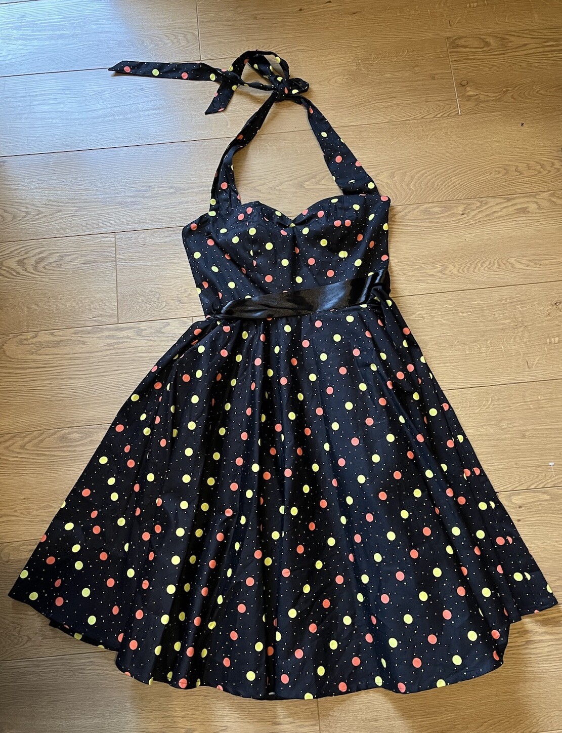 New Black Cosmic Stretch Cotton Full Skirt Halter Neck Dress UK10 L44