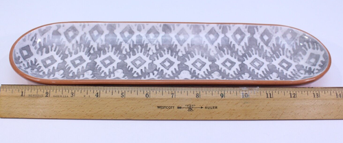 Crate & Barrel Tray Serving Appetizer Plate Jewelry Trinket Aztec White Gray - Picture 2 of 8