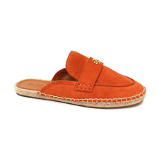 Tory Burch Seaside Sienna Rose Suede Mule Espadrille 7M Gold Medallion Flats NEW