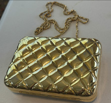Vintage Walborg Gold Metal Hard Shell Evening Bag Purse Chain Made in Hong Kong