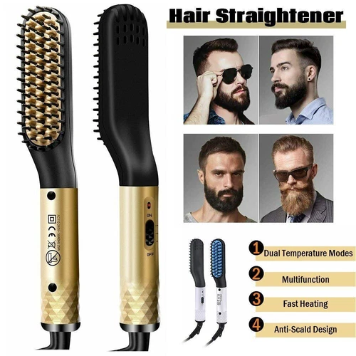 Beard Hair Straightener Quick Heated Electric Brush Straightening Comb Style - Picture 2 of 9