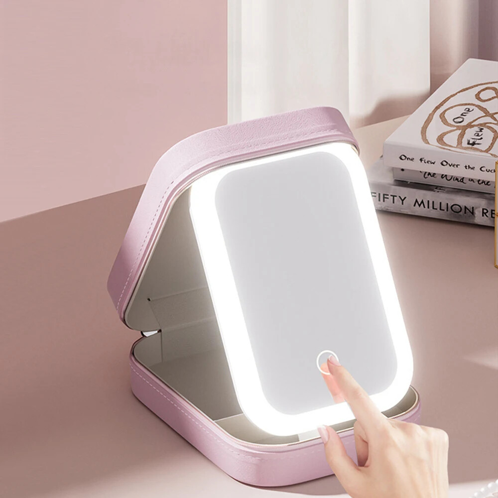 LED Travel Makeup Mirror with Lights & Storage Organizer-image