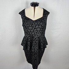 Forever 21 Dress Women's 2X Black Gray Geo Bodycon Ruffle Assent Sleeveless