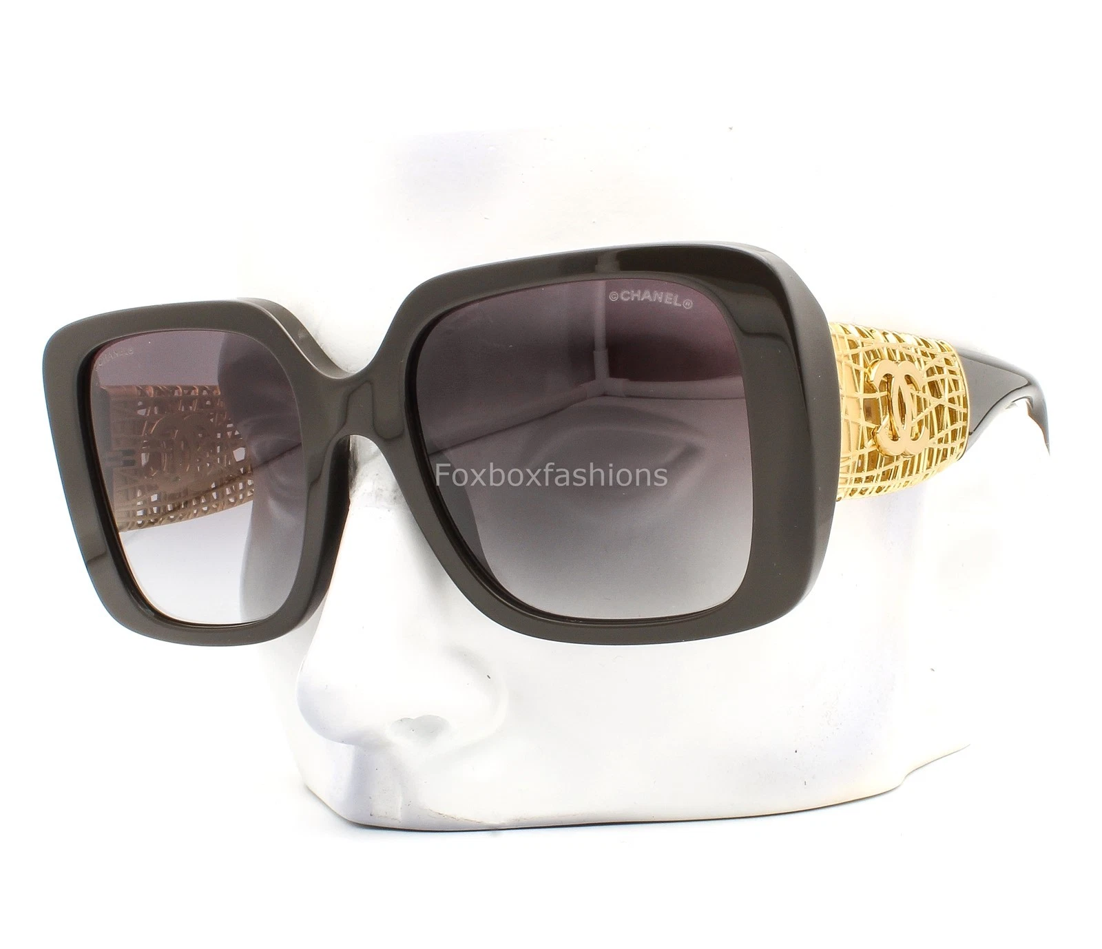 Chanel Jewel Tweed Sunglasses ch5532A 1460/S6 Dark Taupe Brown Gold CC with Case