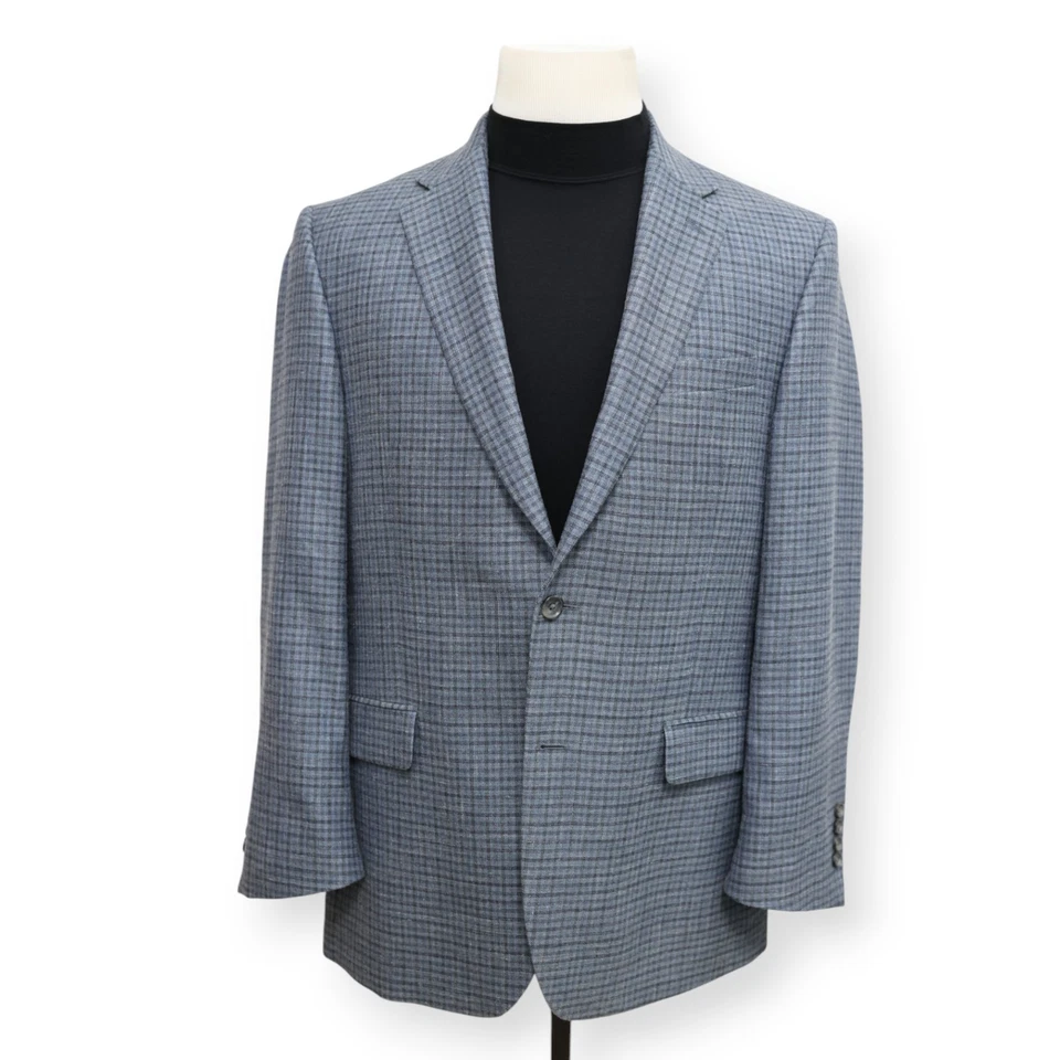 JOS A BANK Hombre Azul Cuadros LANA SEDA LINO Abrigo Deportivo Traje Chaqueta Blazer 42 R Foto 2 de 4