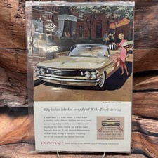 1960 Pontiac Bonneville Convertible Vintage Print Ad Wide Track Car Art 6.75x10