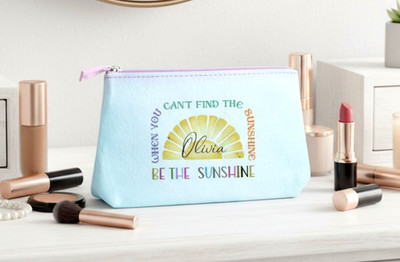 Personalisierte Filz-SCHMINKTASCHE mit Regenbogen-Druck, einzigartiges Kranz-Zitat Designartikel
