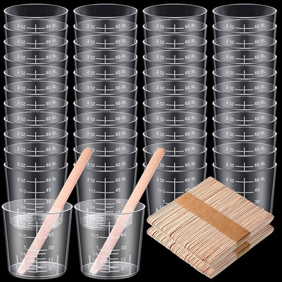 100 Pack 2oz/60ml Plastic Mixing Cups Disposable Measuring Cups, Epoxy Bulk Clea