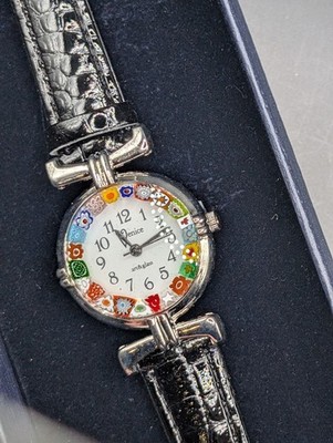 Murano Millefiori Glass Watch Raffinato Italy Venice Art & Glass Leather...