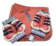 QHP Menton Amber Gold Dressage Saddle Pad And Matching Boots With Women's Shirt