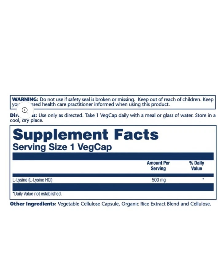 Solaray Forma Libre L-Lisina 500mg Solaray 120 Cápsulas Foto 2 de 2