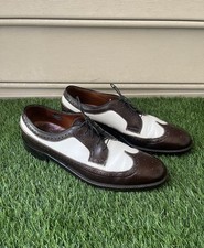 VTG Florsheim Mens Shoes 9.5 AA Brown White Spectator Longwing Oxfords 40s 50s 