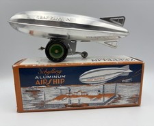 VINTAGE Schylling Aluminum GRAF ZEPPELIN AIR SHIP Wind Up Toy with Box CLEAN  